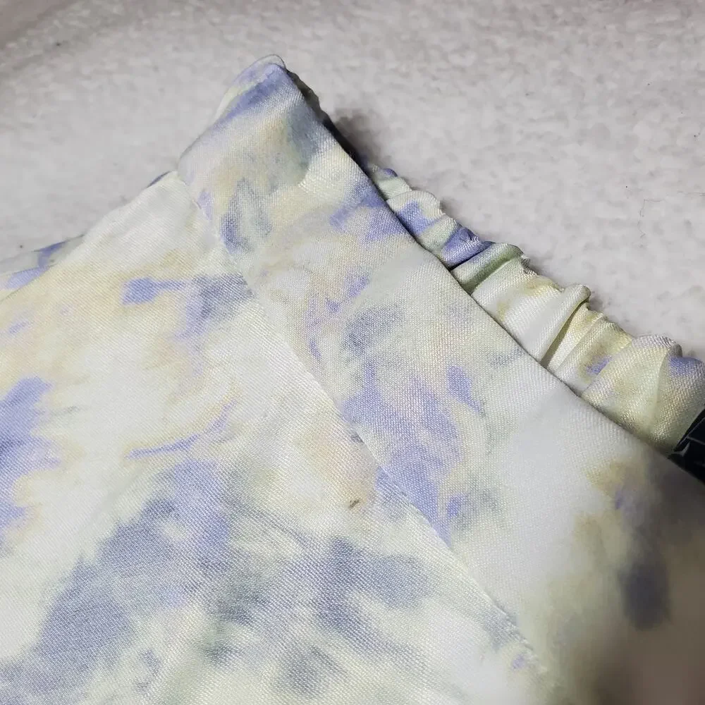 🔥 Zara XS Purple Lilac Yellow White Tie Dye Mini Skirt Satin Viscose Silky - Picture 9 of 15